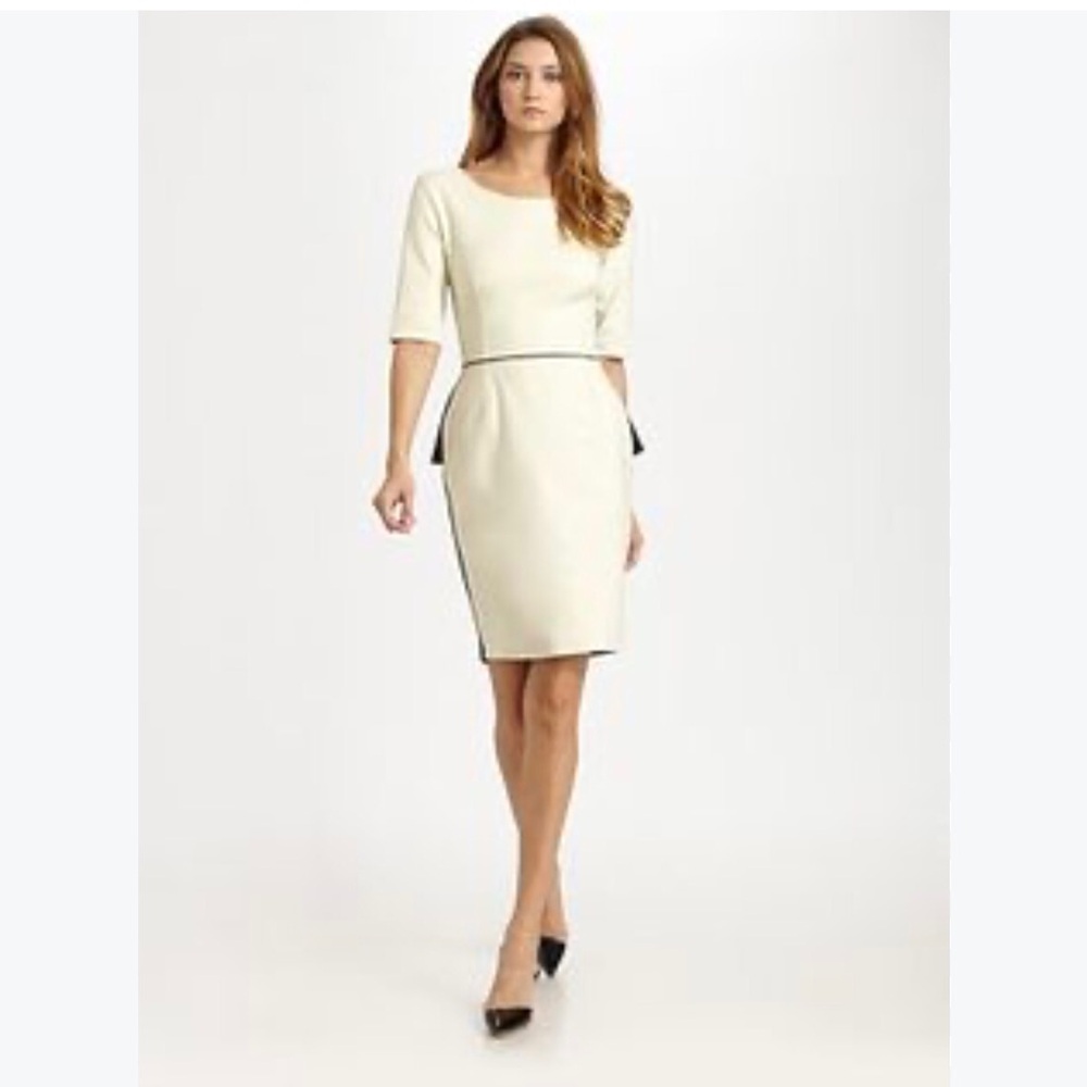 Stella McCartney 1/2 Sleeve Stretch 2 Tone Black & Cream Midi Dress, Women’s XS